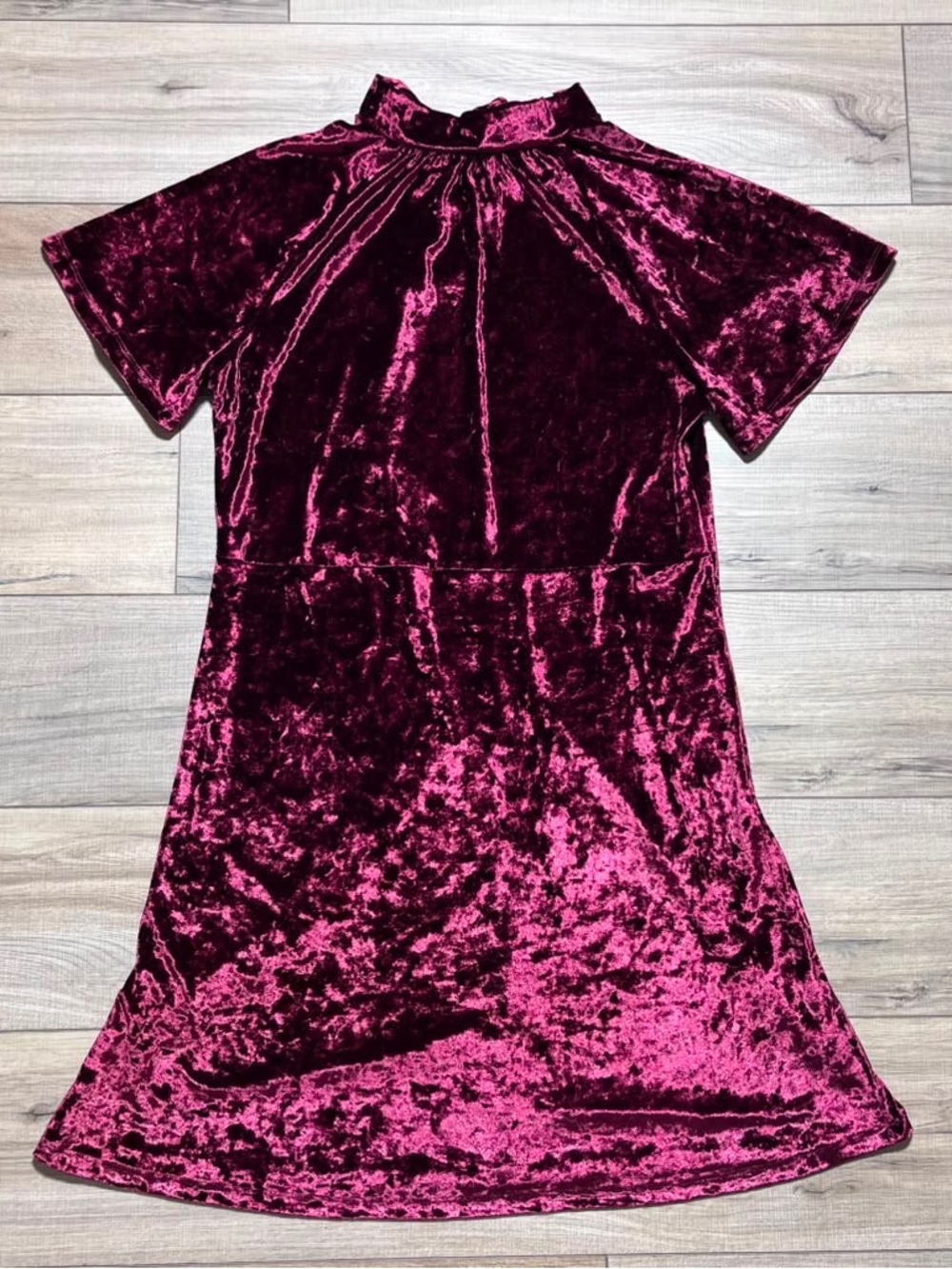Sheila Rose Womens Crushed Velvet Short Sleeve Back Tie Collar Dress L Burgundy